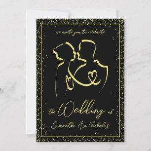 Silhouette of Lovers Line Art Wedding Invitation