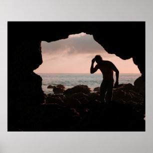 Silhouette of man in cave poster