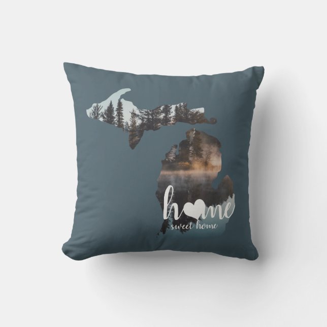 Silhouette Of Michigan With Home Sweet Home Cushion (Front)