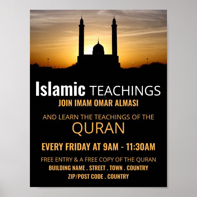 Silhouette of Mosque, Islamic Teaching Advertising Poster (Front)