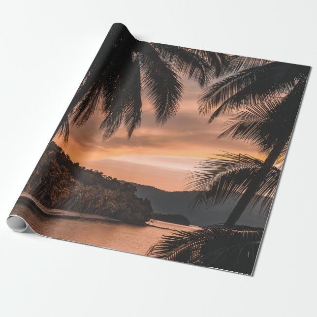 Silhouette of palm tree during golden hour wrapping paper (Unrolled)