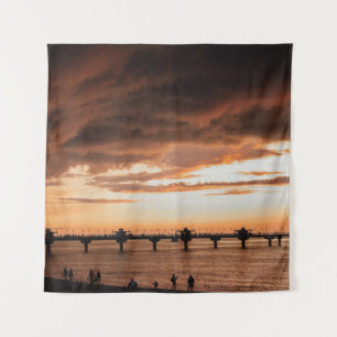 SILHOUETTE OF PEOPLE ON BEACH DURING SUNSET TAPESTRY