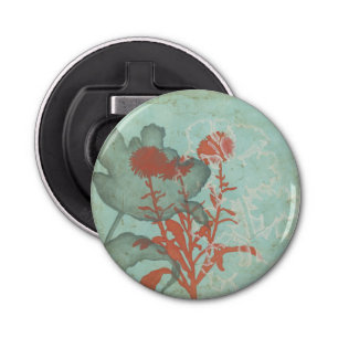 Silhouette of Red Flowers on Teal Background Bottle Opener