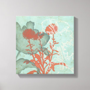 Silhouette of Red Flowers on Teal Background Canvas Print