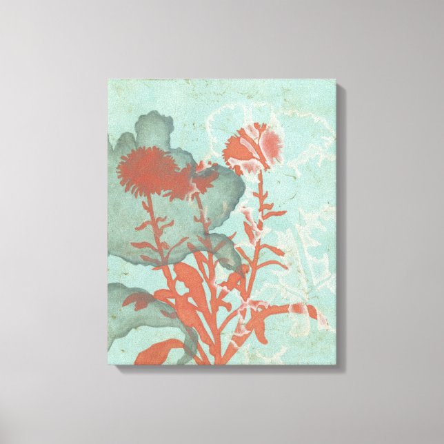 Silhouette of Red Flowers on Teal Background Canvas Print (Front)