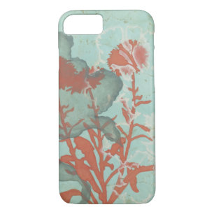 Silhouette of Red Flowers on Teal Background Case-Mate iPhone Case