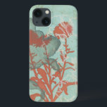 Silhouette of Red Flowers on Teal Background iPhone 13 Case<br><div class="desc">Three red flowers contrast against a teal background in this painting by Megan Meagher. A silhouette of another flower leans in from the left of the print. A simple piece with a lot going on. This would make nice gift for a friend or loved out who enjoys art!</div>
