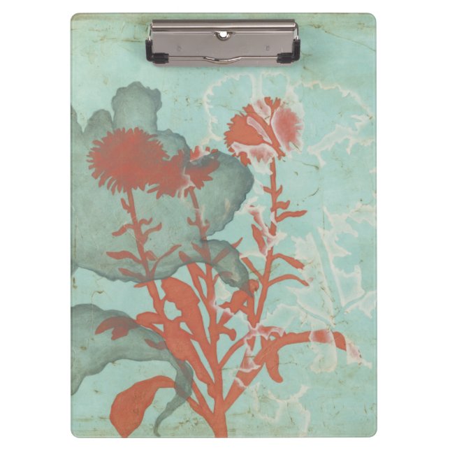 Silhouette of Red Flowers on Teal Background Clipboard (Front)