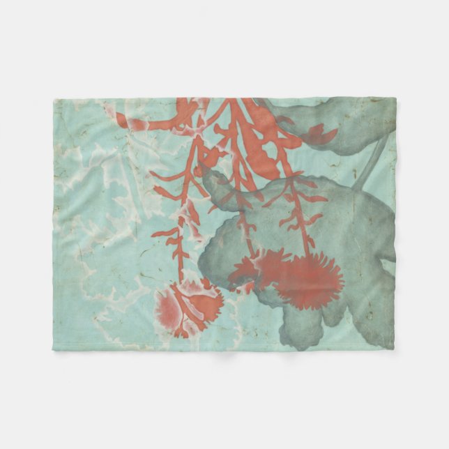 Silhouette of Red Flowers on Teal Background Fleece Blanket (Front (Horizontal))