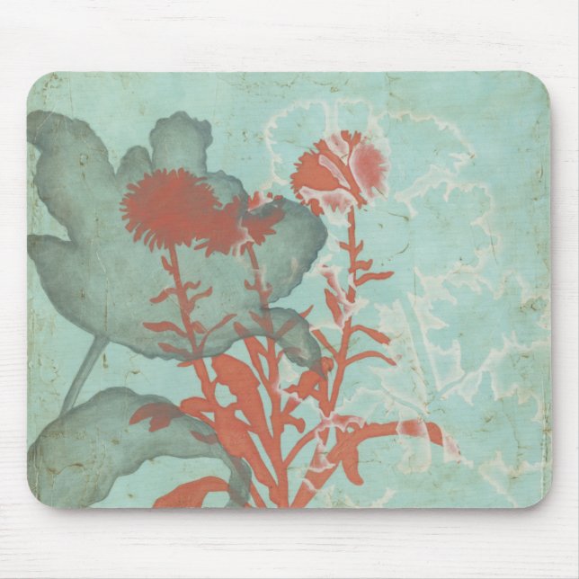 Silhouette of Red Flowers on Teal Background Mouse Pad (Front)
