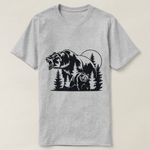 Silhouette of Roaring Bear in Forest Landscape T-Shirt