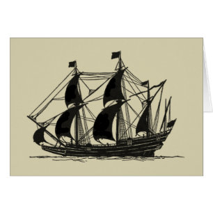 Silhouette of Ship with Billowing Sails