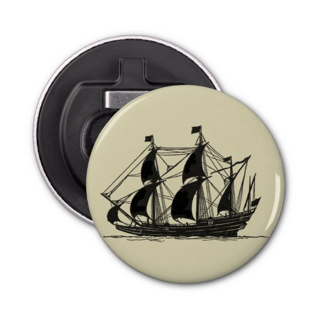 Silhouette of Ship with Billowing Sails Bottle Opener (Front)
