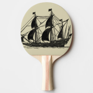 Silhouette of Ship with Billowing Sails Ping Pong Paddle