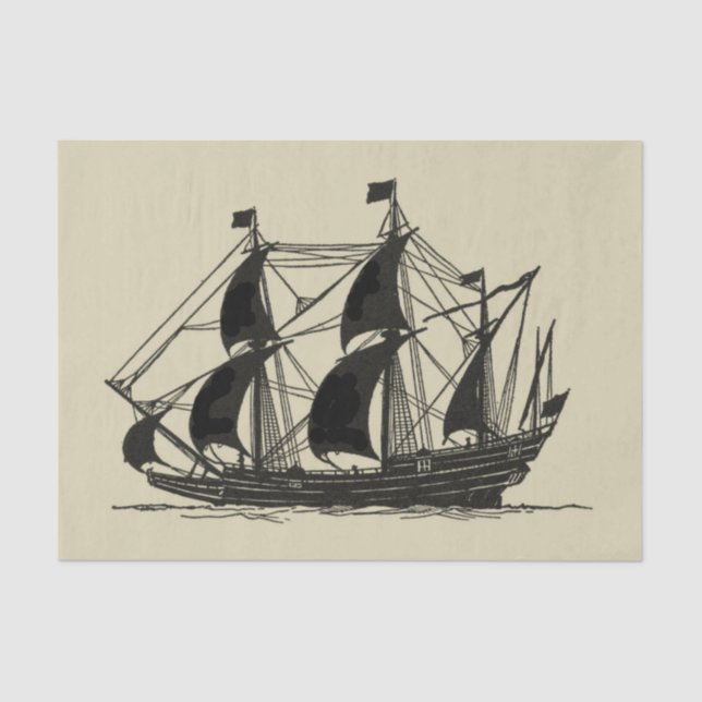 Silhouette of Ship with Billowing Sails Tissue Paper (Front)