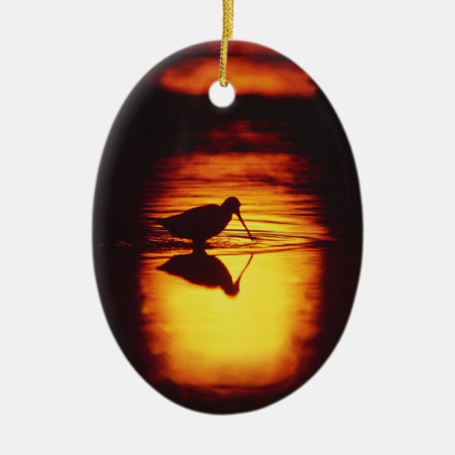Silhouette of Shorebird at Brigantine NWR Ceramic Tree Decoration (Front)