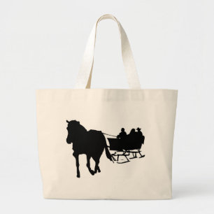 Silhouette of Sleigh Ride in Winter Large Tote Bag