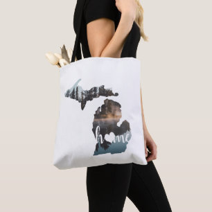 Silhouette Of The State Of Michigan On White Tote Bag