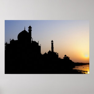 Silhouette of The Taj Mahal at sunset, Agra, Poster