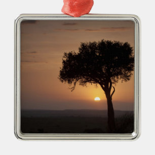 Silhouette of tree on plain, Masai Mara 2 Metal Tree Decoration