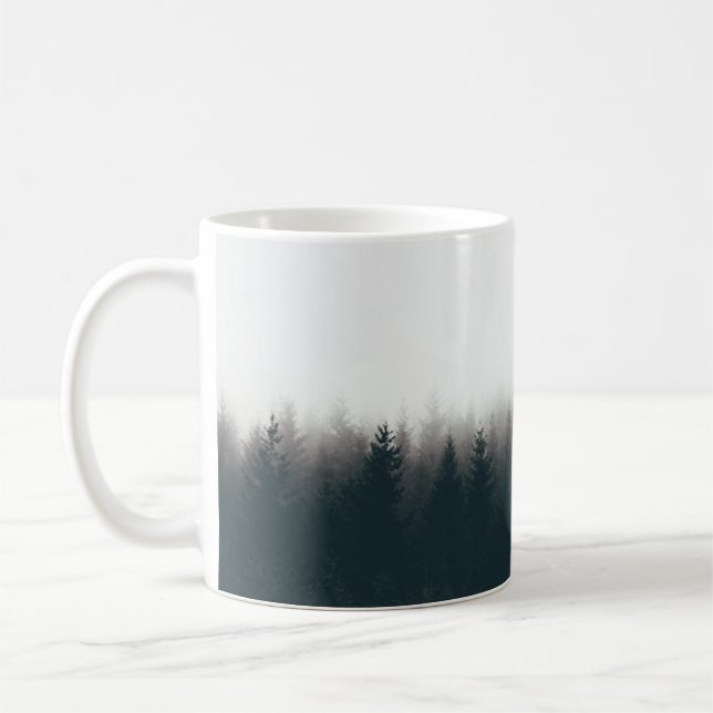 SILHOUETTE OF TREES COVERED BY FOGS COFFEE MUG (Left)