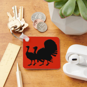 Silhouette of Turkeys Key Ring