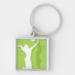Silhouette of two women playing volleyball key ring