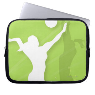 Silhouette of two women playing volleyball laptop sleeve