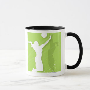 Silhouette of two women playing volleyball mug