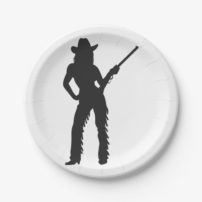 Silhouette of Western Cowgirl Paper Plate (Front)