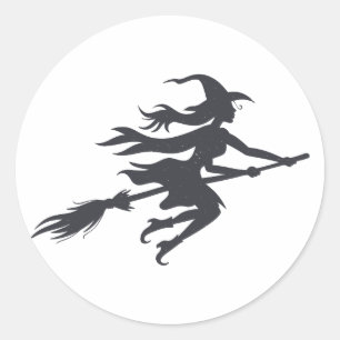 Silhouette of witch - Choose background color Classic Round Sticker