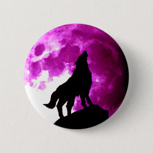 Silhouette of Wolf Howling at Moon 6 Cm Round Badge