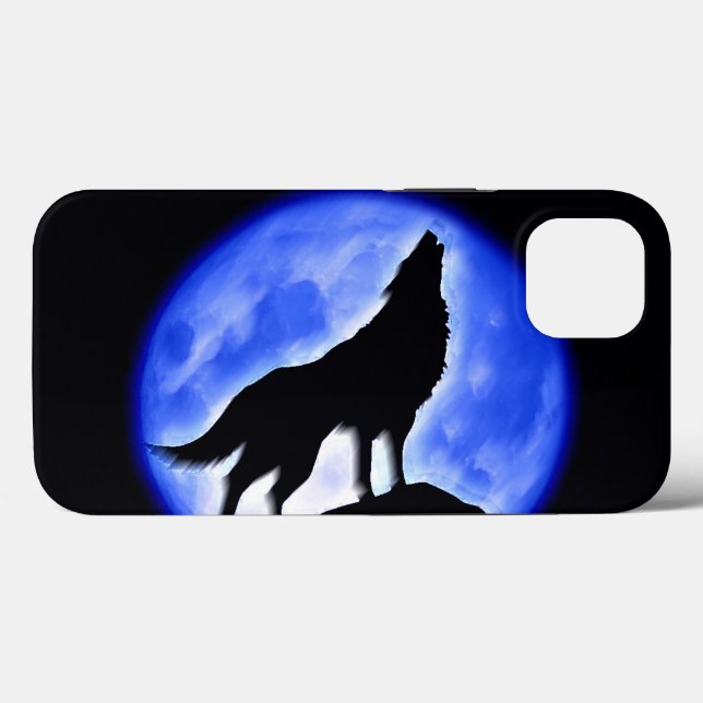 Silhouette of Wolf Howling at Moon in Blue Night Case-Mate iPhone Case (Back (Horizontal))