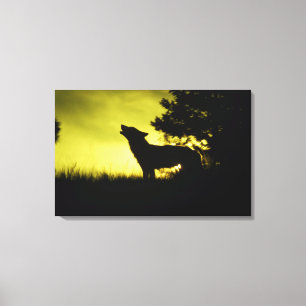 Silhouette of wolf howling canvas print