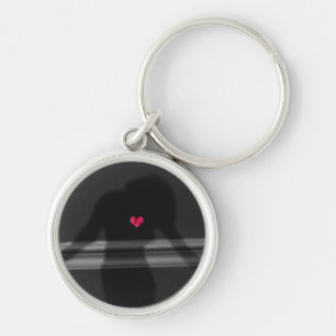 Silhouette of Woman, Flower Hearth & Love Text Key Ring