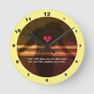 Silhouette of Woman, Flower Hearth & Love Text Round Clock
