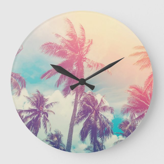 Silhouette palm trees, sunset abstract. large clock (Front)