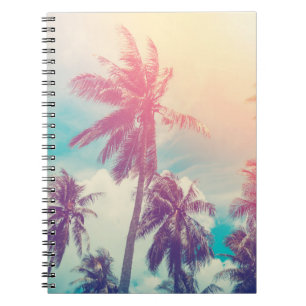 Silhouette palm trees, sunset abstract. notebook