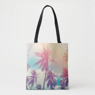 Silhouette palm trees, sunset abstract. tote bag