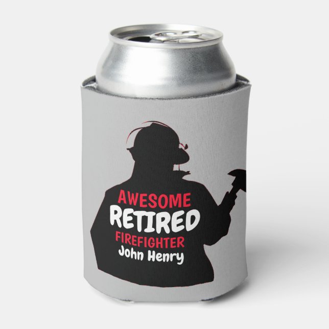 Silhouette Personalised Retired Firefighter Can Cooler (Can Front)
