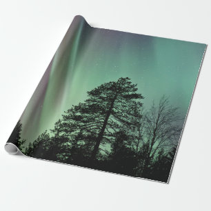 SILHOUETTE PHOTO OF AURORA BOREALIS WRAPPING PAPER