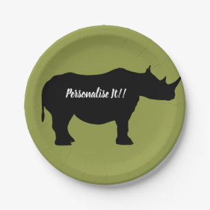 Silhouette Rhinoceros Paper Plate