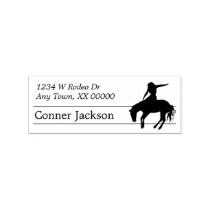 Silhouette Rodeo Bucking Horse Return Address Rubber Stamp