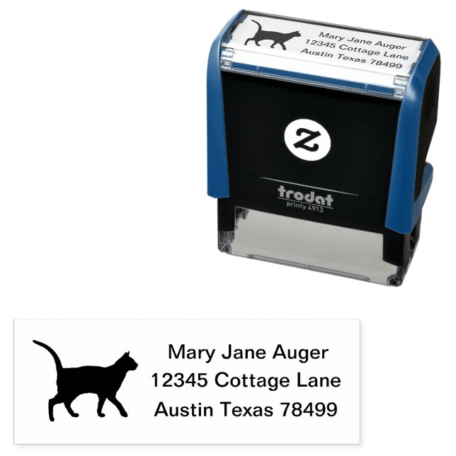 Silhouette Russian White Cat Self Inking Stamp (In Situ)