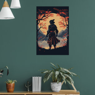 Silhouette Samurai Warrior Moon Poster