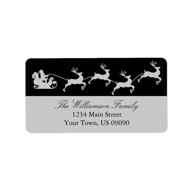 Silhouette Santa's Sleigh Christmas Labels (Black) (Front)