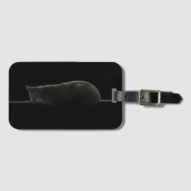Silhouette Sleeping Cat Photo Luggage Tag (Front Horizontal)