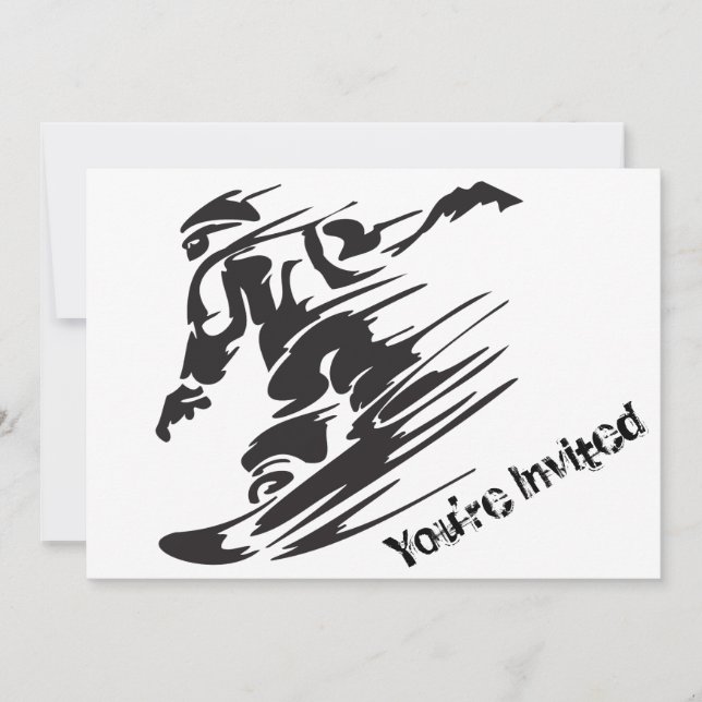 Silhouette Snowboarding Mountain Birthday Invite (Front)