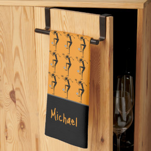 Silhouette Soccer, African Art Orange Tea Towel