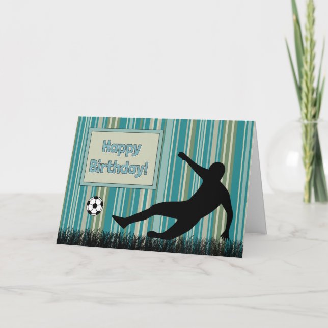 Silhouette Soccer Player Boy Birthday Card (Front)